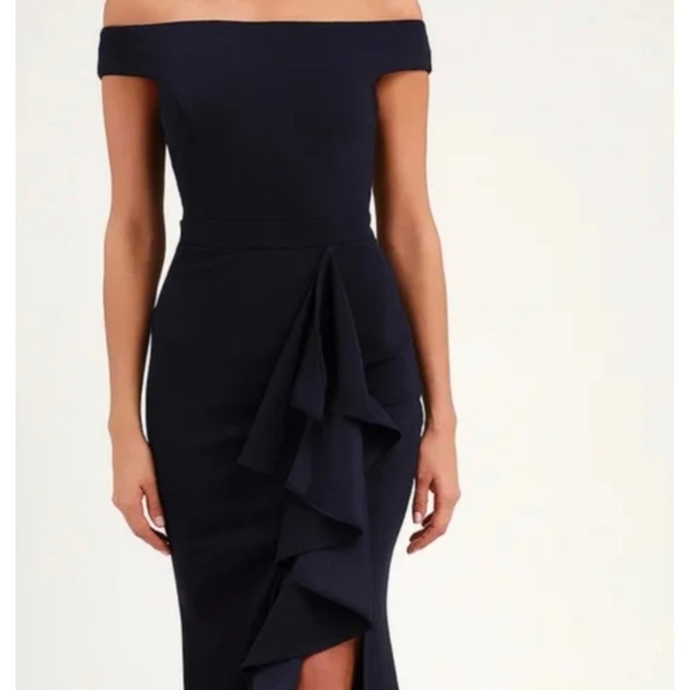 Lulu’s Navy Off Shoulder Ruffle Dress Size S